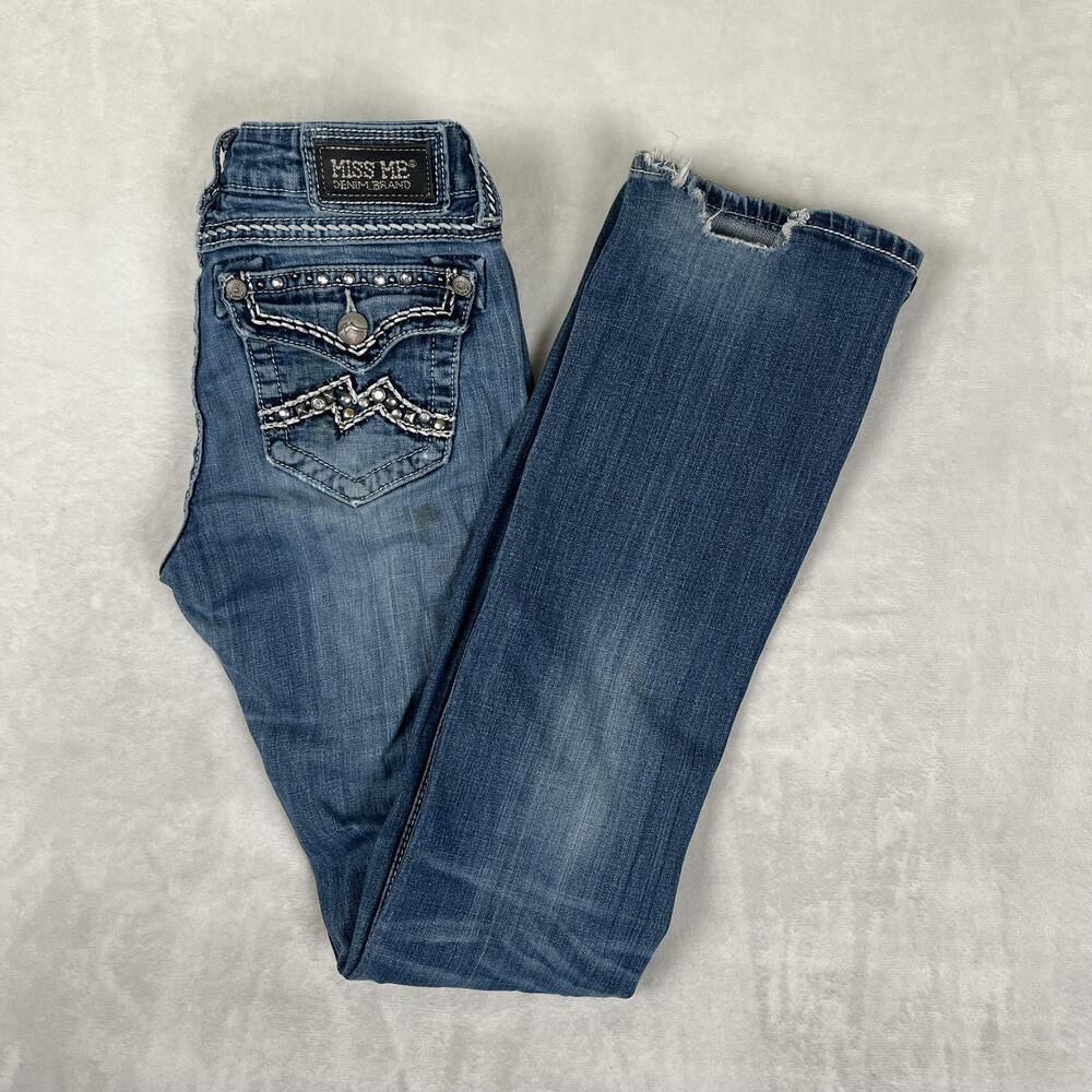 Miss Me Easy Boot Bootcut Jeans Womens 27 Blue Rhinestone Embellished Denim